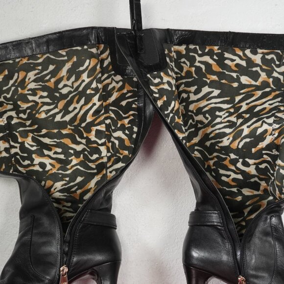 Women's Anne Klein Black Leather Knee High Heel Long Fashion Boots 7 - Picture 10 of 10